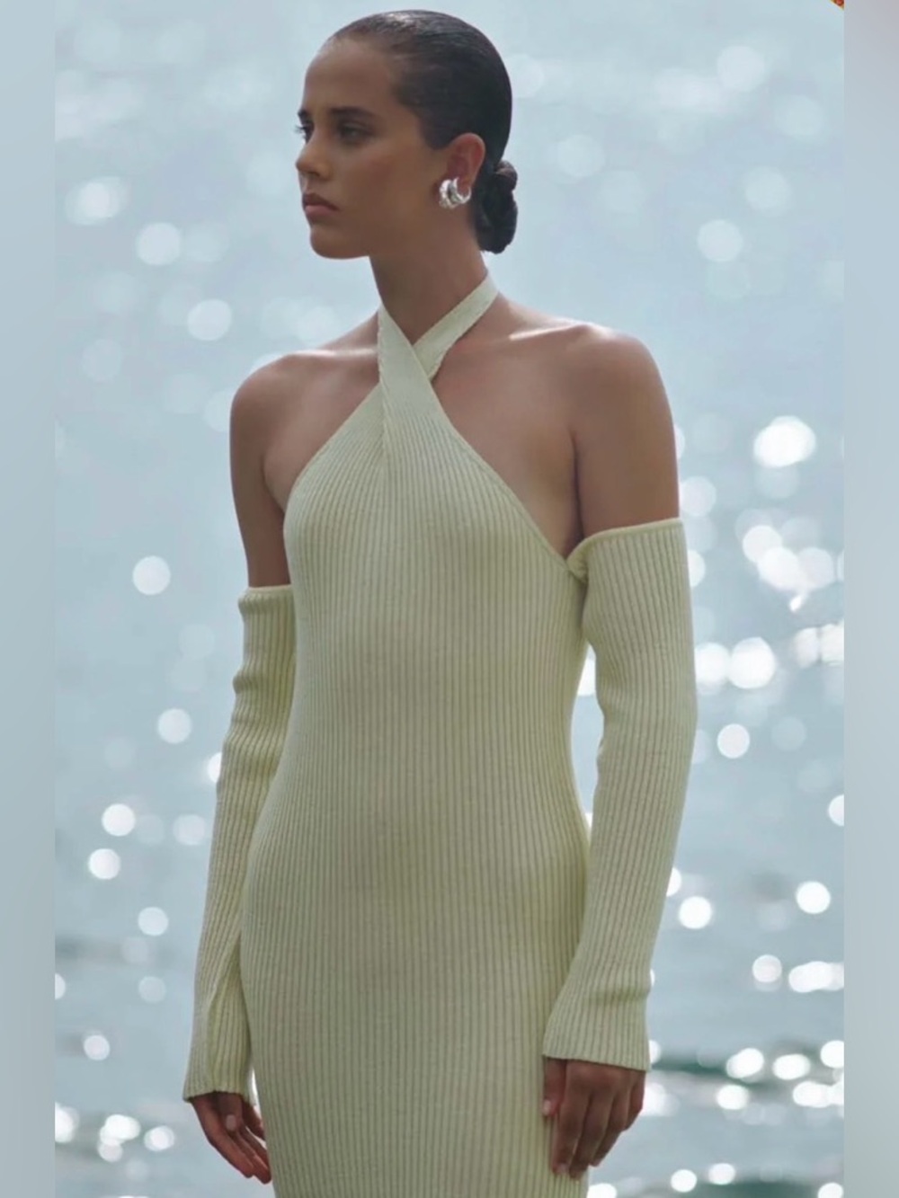 NWT [Baobab] Collection Kai Dress Twist Halter Ribbed Midi Viche Yellow Womens S - Picture 2 of 14